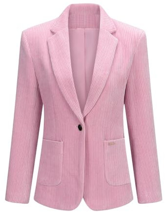 YUNCLOS Femme Blazer Elegant Casual Veste de Costumes Long Manches Tailleur en Velours Côtelé Formel,Rose,M