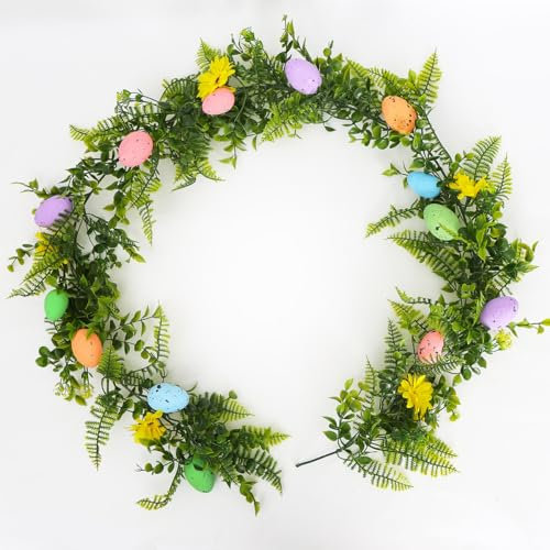 EXQUILEG Osterkranz mit Bunten Ostereiern und Margeriten, Ostern Osterei Dekokranz Künstliche Blumen Kränze Girlande Wandkranz Türkranz Osterdeko für Tür Wand Fenster Frühling Deko