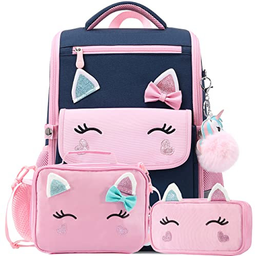 AO ALI VICTORY Mochila de unicornio para niñas con lonchera Kawaii para niños pequeños, bonita bolsa de escuela primaria para jardín de infantes, preescolar (grande, mochila azul + bolsa de almuerzo +