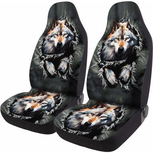 GENANY Wolf Autositzbezüge für Auto, LKW, Limousine, SUV, 2 Packungen, langlebig, universelle Autositzbezüge, atmungsaktive Schalensitzbezüge, schützendes Innenzubehör
