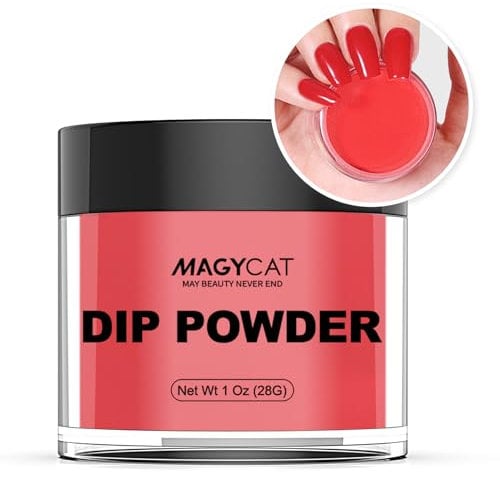 MAGYCAT Dip Powder Classic Red for Valentine Colour 1 Oz/28 g Nail Dipping Powder French Nails Art Starter Manicure DIY Salon Home Gift for Women, No Need Nail Lamp Cured