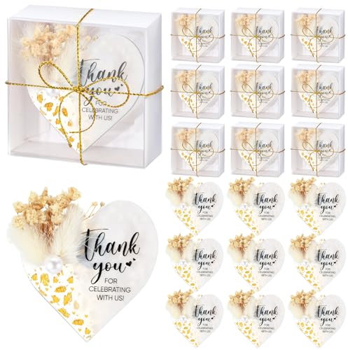 Coume 24 Stück Magnet Hochzeit Gastgeschenke für Gäste Bulk Kristall Harz Kühlschrank Magnet Handgemachte Souvenirs Geschenke mit trockenen Blumen Dankeschön Text für Hochzeit Verlobung Braut