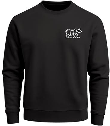 Neverless® Sweatshirt Herren Print Aufdruck Bär Polygon Design Wander Outdoor Rundhals-Pullover Fashion Streetwear Schwarz 3XL