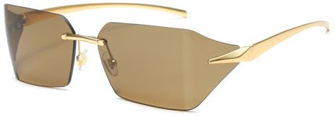 Long Keeper Randlose Sonnenbrille Eckig Damen Herren Vintage Sonnenbrille Quadratisch Y2K Trend Mode Eckige Randlose Brille Unisex UV400