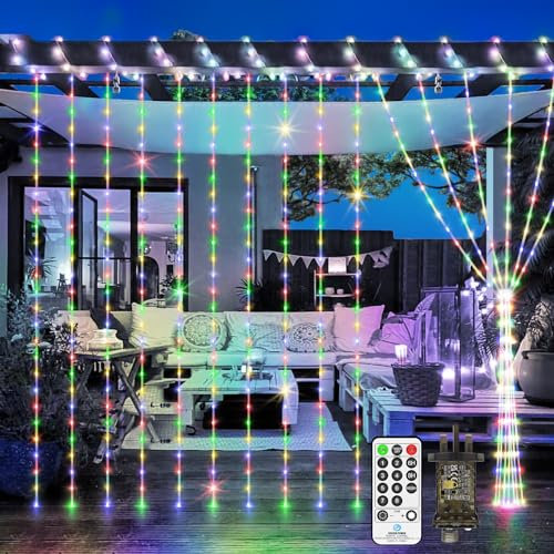 300 LED Christmas Curtain Lights Indoor Outdoor, 3m x 3m Fairy Lights Plug In IP65 Waterproof Waterfall String Lights with Remote 8 Modes Timer for Room Garden Party Wedding Decorations-Multicoloured