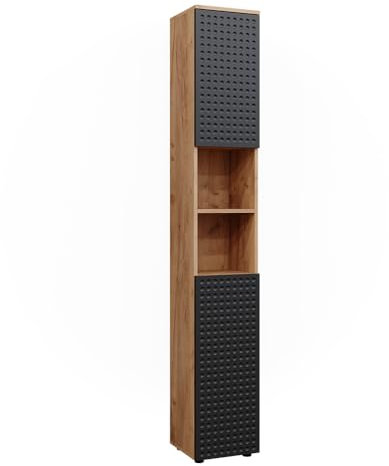 Vicco Badschrank Irma, Badezimmerhochschrank, Goldkraft Eiche/Anthrazit, 30 x 192 cm