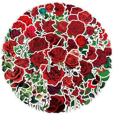 100Stück Rose Aufkleber für Kühlschrank, Fahrrad,Gepäck,Motorrad, Skateboard,Auto,Laptop,Stoßstange,Rote Blumen Wasserdicht niedliche Aufkleber,Jungen Kinder Geschenk,Pflanzen Sticker