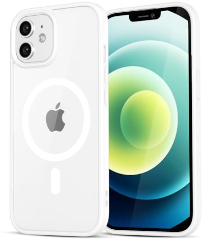 LoeoeL for iPhone 12 Pro/ 12 Case Clear Mag Safe, Ultra Thin Slim Cover Magnetic Compatible with Magsafe Phone Case for Women Men Girl, Cute Soft TPU Silicone & Transparent Hard Plastic, White