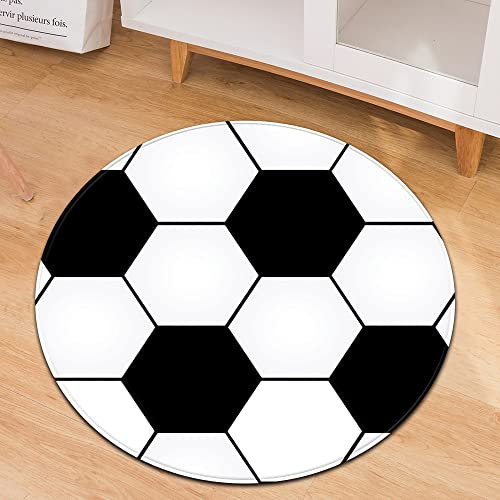 YOUSHIHUI 3D-Fußball-schwarz-weißer runder Teppich, Wohnzimmerteppich, Kinderzimmersofa, Spielzimmerdekoration, rutschfeste Bodenmatte