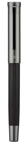 Hongdian 1866 Fountain Pen Fine Soft Nib Chinese Knot Carving, Retro Ebony Wood Design Pen Barrel with Metal Box Set, Black