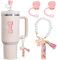 4 Stück Stanley Cup Zubehör Zubehör Set Kompatibel mit Stanley Cup Inklusive 2 Staubdichte Silikonmaterial Strohhalm Abdeckung,1 Rosa Brief Aufkleber,1pc Personalisierte Name Perle Hängen(I)