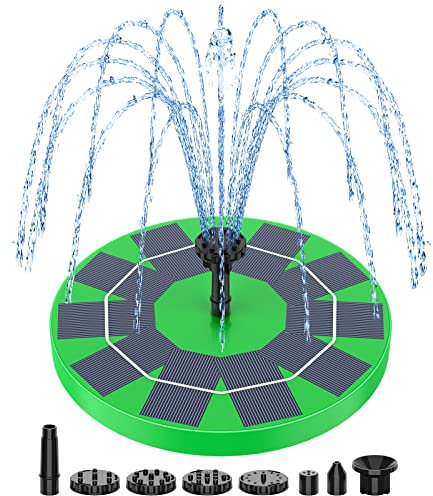 AMZtime Solar Springbrunnen für Außen 3W,Solarbrunnen für Draussen mit 1200 mAh Batterie,Solar schwimmender Fontäne Pumpe mit 6 Fontänenstile,Solar-Teichpumpen für Gärten, Teiche und Vogelbäder