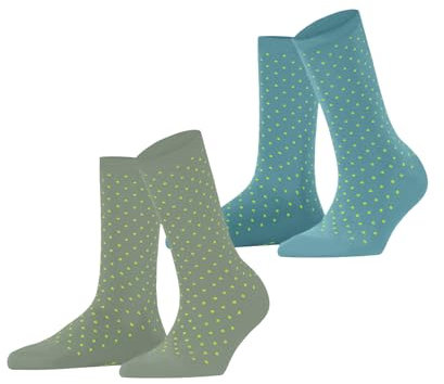 ESPRIT Damen Socken Fine Dot Multipack W So Baumwolle gemustert 2 Paar, Mehrfarbig Green Grey 0060, 39-42