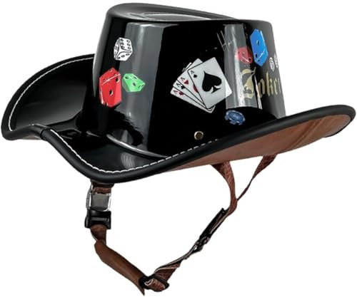 BYFHHHH Vintage-Cowboyhut-Helm, DOT/ECE-Zulassung, Motorrad-Halbhelm, Mopedhelm, Sommerreithelm Mit Schnellverschluss, Cooler Dekorierter Cowboyhut-Helm B,M=57~58CM