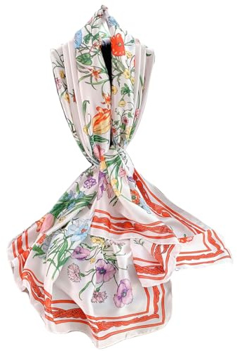 FAIRYGATE Scarves for Women Satin Floral Printed Women's Silk Artistic and Wash Painting Elegant Long Shawls Soft Wrap Sunscreen Shawl All Season Hand Washable 42034