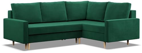 Mebligo - Ecksofa mit Schlaffunktion und Bettkasten Blank, Eckcouch mit Ottomane Rechts, Sofa L Form 223 x 172 x 88 cm, Couch Wohnzimmer, Ecke Sofa Wohnlandschaft, Schlafsofa - Dunkelgrün