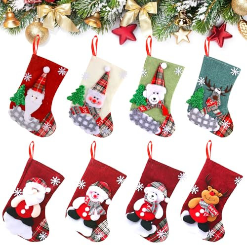 Hyran Weihnachtsstrumpf, 8 Stück Nikolausstrumpf, Nikolausstrumpf Personalisiert, Weihnachtstüten zum Befüllen, Weihnachtssocken Kamin, Weihnachtsdeko, Weihnachtsbaumschmuck(16 * 22.5CM)