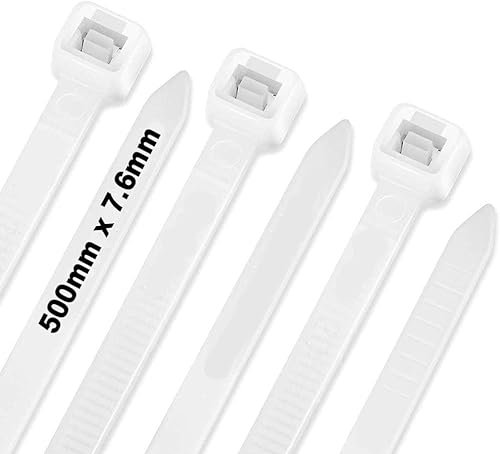 Cable Ties,500mm×7.6mm Heavy Duty with 70 kg Tensile Strength Large UV Resistant Strong Nylon Cable Zip Ties(100 Pieces),White