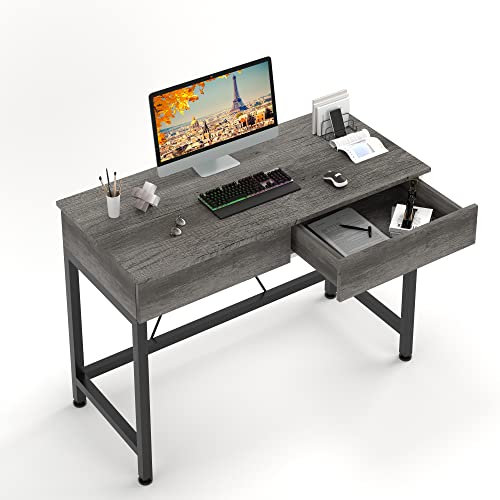 Schreibtisch mit 2 hölzernen Schubladen, Home Office Computertisch mit Lagerung, einfache Moderne Kinder Schreibtisch, Arbeit Studie PC Tisch Officetisch für kleine Räume(Eiche Grau, 100x50x73cm)