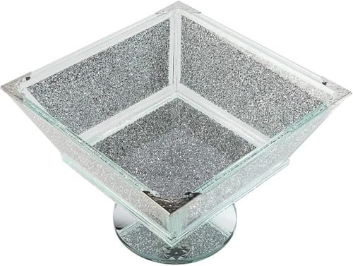 JAYOGLA Silver Crystal Diamond Fruit Bowl Chrome Finish, Glass 21 x 21 x 26 cm