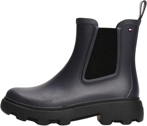 Tommy Hilfiger Donna Stivali in Gomma Rubber Rainboot con Tacco Quadrato, Blu (Space Blue), 39