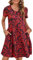 Enmain T-Shirt Dress for Women Summer Short Sleeve Tunic Dress with Pockets Boho Knee Length Ladies Casual, RedBlack, 2XL
