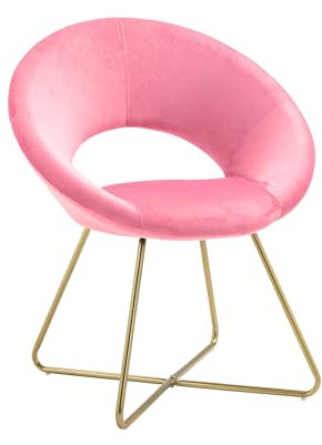 Poltrona Tonda Camera da Letto in Velluto Design Moderno, Sedia Imbottita Circolare con Gambe in Metallo Placcato Oro - Poltroncina per Salotto con Seduta Morbida Modello Grace - Beige (Rosa Cipria)