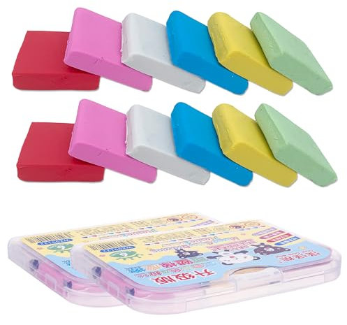 Knetradiergummis, Knetgummi Radierer, 6 Farben Klassischer Radiergummi, 12 Stück Knetradiergummis, Weich Knetbar Radiergummis, 2 Aufbewahrungsboxen aus Kunststoff, für Farbiges Zeichenmaterial