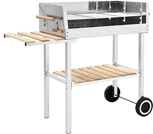 Cucina e sala da pranzo, elettrodomestici da cucina, barbecue da esterno, barbecue a carbone XXL con carrello XXL in acciaio inox con 2 ripiani