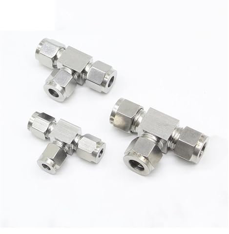 OSBCMZGE Stainless Steel 304 1/8 1/4 3/8 1/2 3mm 4mm 6mm 8mm 10mm 12mm 14mm 16mm 18mm 3 Way Double Ferrule Tee Tube Fitting Connector 3-8in (9.53mm)