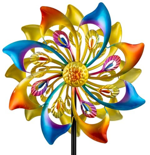 DREAMSOUL Windspiel für den Außenbereich, 33 cm Durchmesser, mit 4 Zinken, kinetisches Metall-Windspiel für Hof- und Gartendekoration (132 x 33 cm)