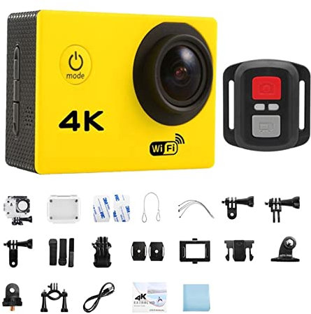 Action Camera, Action Camera Ultra HD 4K/30fps 2.0-inch 170D Underwater Waterproof Helmet Video Recording Cameras Sport Cam,Outdoor, Sports, Video(Giallo)