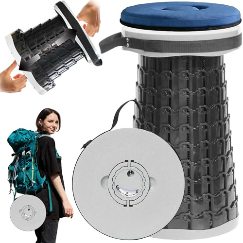 PLOGGING Upgrade XXL Collapsible Stool mit Kissen, tragbare Hocker für Erwachsene, stabilerer Klappstuhl mit Ladungskapazität 1000 Pfund, einziehbarer Campinghocker für Outdoor, Wandern, Reisen
