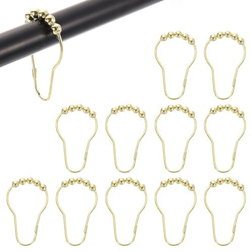 sourcing map 12Pcs Shower Curtain Hooks, Metal Roller Balls Glide Shower Rings, Curtain Rolling Shower Lock Hooks for Rust Proof Smooth Gliding, Gold