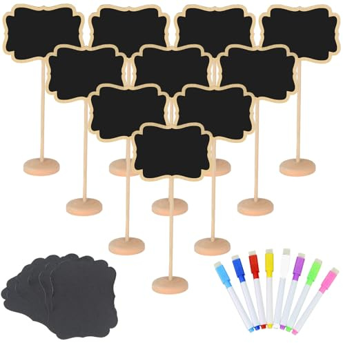20 Pack de Mini Tableaux Noirs en Bois, Signes de Rechange et Autocollants, Étiquettes Alimentaires pour Buffet de Fête, Tableau Noir pour Signes de Message, Cartes de Table pour Mariage, Fête