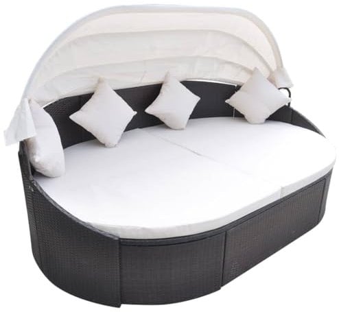 ChicAbode Outdoor-Loungebett Sonneninsel mit Dach Liege Insel Gartenmöbel Lounge Sitzgruppe Gartenmuschel Sonnenliege Poly Rattan