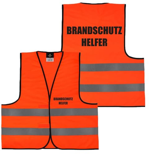 PartyMagix Brandschutzhelfer Warnweste mit Aufdruck – 5er/10er Set – Sicherheitsweste mit Rücken- und Front-Druck – Gelb oder Orange – XS bis 6XL – reflektierend – EN ISO 20471 konform