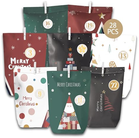 28 Weihnachts Tüten für Kinder – Kraftpapier Adventstüten Weihnachten zum Selber Basteln & Selbstbefüllen (Weihnachtsbaum)