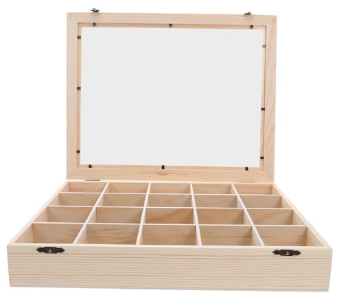 Holz Mineralien Aufbewahrungsbox, 20 Fächer, Transparente Deckel Vitrine | Kinder und Schüler, Staub und Feuchtigkeitsgeschützt, Tragbar, für Kristallproben, Heimische Präsentation