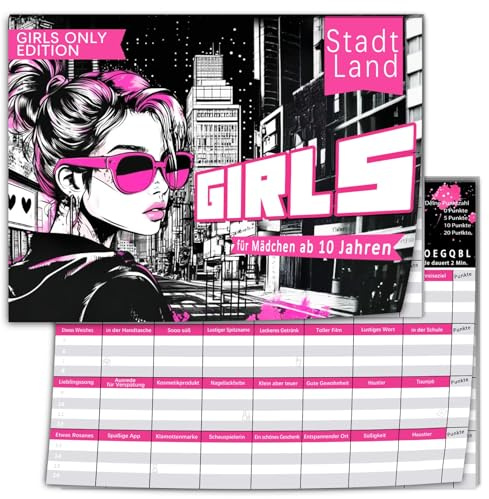 Stadt Land Girl, Als Geschenk für Coole Teenager Mädchen ab 10 11 12 13 14 Jahre, Activity Spiel zum Mädelsabend, Ostergeschenke, Ostern Kommunion Konfirmation Jugendweihe Geburtstag Geschenke