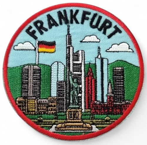 Aufnäher zum Aufbügeln / Aufnähen, Motiv: Frankfurt Deutschland, bestickt, 8,9 cm, Reise-Souvenir-Emblem, perfekt für Rucksäcke, Jacken, Hüte, Taschen, Bastelarbeiten, Geschenk-Patches