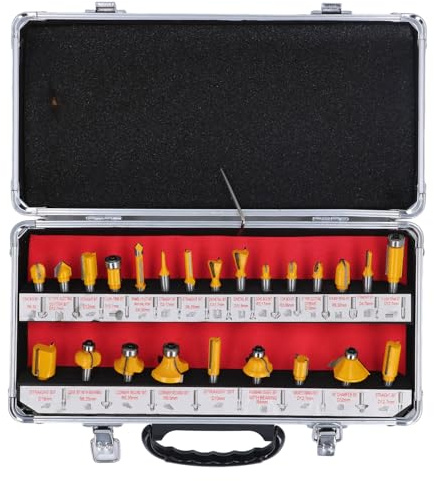 24 work of( art) Router Bit Set 8mm Shank, Woodworking Milling Kit, Tungsten Steel Alloy Router Bits for Trimming Grooving Chamfering, Includes Aluminum Storage Box and Wrench,