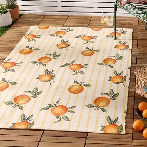 furn. Fruits Oranges Rug – Indoor/Outdoor Washable Weather Resistant Lightweight Gingham Rug (Yellow - 120x170cm)
