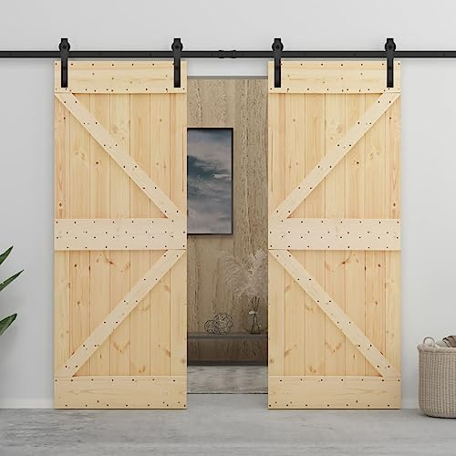 Falttüren Innentüren Gartenhaus Türen,Schiebetür mit Beschlag 100x210 cm Kiefer Massivholz,Innentüren für Badezimmer,Schlafzimmer,Kinderzimmer