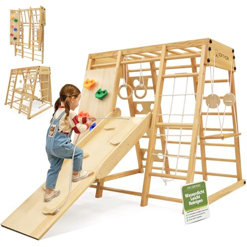 SOFTHOM Maxi Klettergerüst Indoor, 10 in 1 Multifunktional Indoor Spielplatz für Kinder, Wasserdicht&Klappbar, Montessori Klettergerüst mit Schaukel, Rutsche, Kletterwand, Spielplatz für Kinderzimmer
