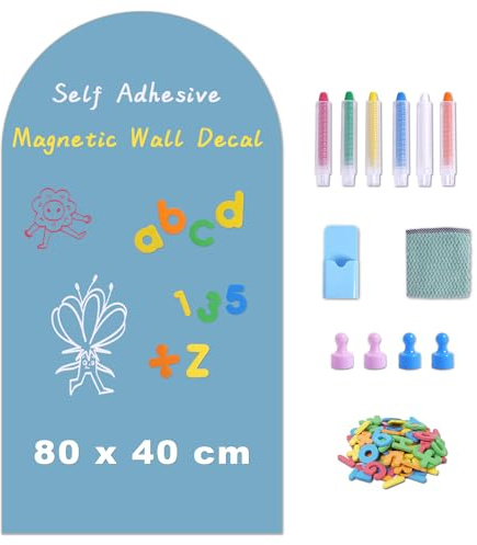 WIBOSOGA Arch Magnetic Chalkboard Wall Sticker with Accessories, 80x40 cm | Self-Adhesive Magnetic Blackboard Decal, Peel and Stick – Includes Chalk, Eraser and Chalk Holder – for Home, School & Office