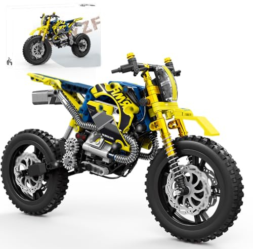 DCjmnn Technik Motorrad Modell Baustein Kit,300+ Teile Sammlerstück Superbike Motorrad Konstruktion, Spielzeug Fahrzeug Geschenk für Erwachsene, MOC Geschenk Dekor Bausatz (gelb, Moto)