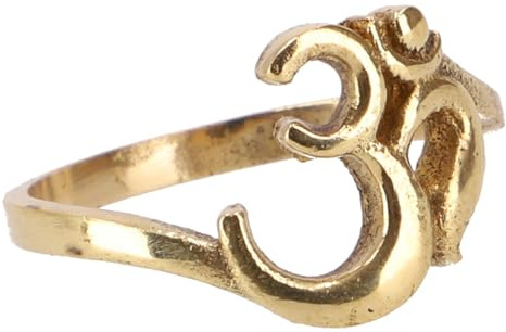 GURU SHOP Filigraner Messing Ring mit Om-Symbol, Unisex, glänzend | Warmgoldene Optik, symbolische Bedeutung, harmonisches Design, elegantes Schmuckstück
