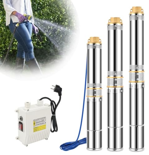 Ollewiellan Tiefbrunnenpumpe 750W Brunnenpumpe 4000l/h 230V Brunnenpumpen,Tauchpumpe max. Förderhöhe 67m Rohrpumpe,Edelstahl Wasserpumpe Druck 6,7bar, IP68 Wasserpumpe, Silber