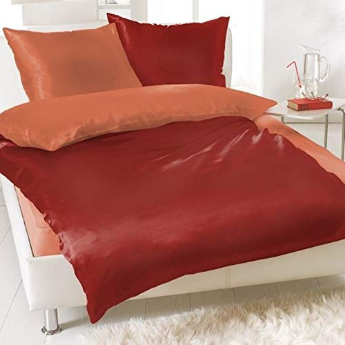 daspasstgut 4tlg Microfaser Winter Bettwäsche Set Coral Fleece - Hochflour Nicky Teddy Plüsch 2X 135 x 200 cm + 2X 80 x 80 cm Uni Wende in Korall Rot Terra NEU mit RV